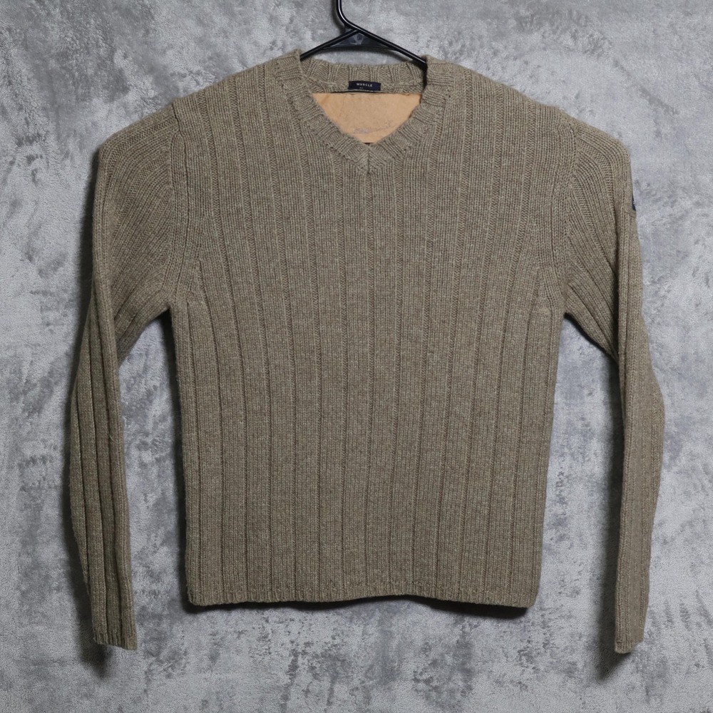 Vintage Abercrombie Fitch Sweater Mens Large Beige V Neck Lambswool Muscle Y2K